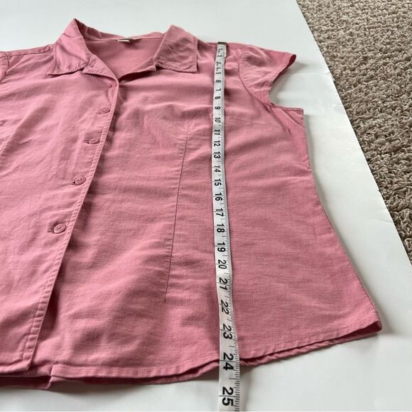 Christopher & Banks Linen Cotton Blend Pink Short Sleeve Layering Button Blouse - Picture 5 of 12